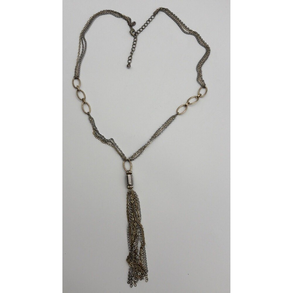 Chico’s Gold & Silver Tone Multi Chain Tassel Pendant Necklace Adjustable
